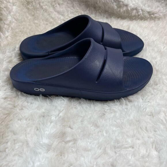 OOFOS  LLC Unisex Navy Blue slides Sandals light weight Arch support SZ … - Picture 1 of 12